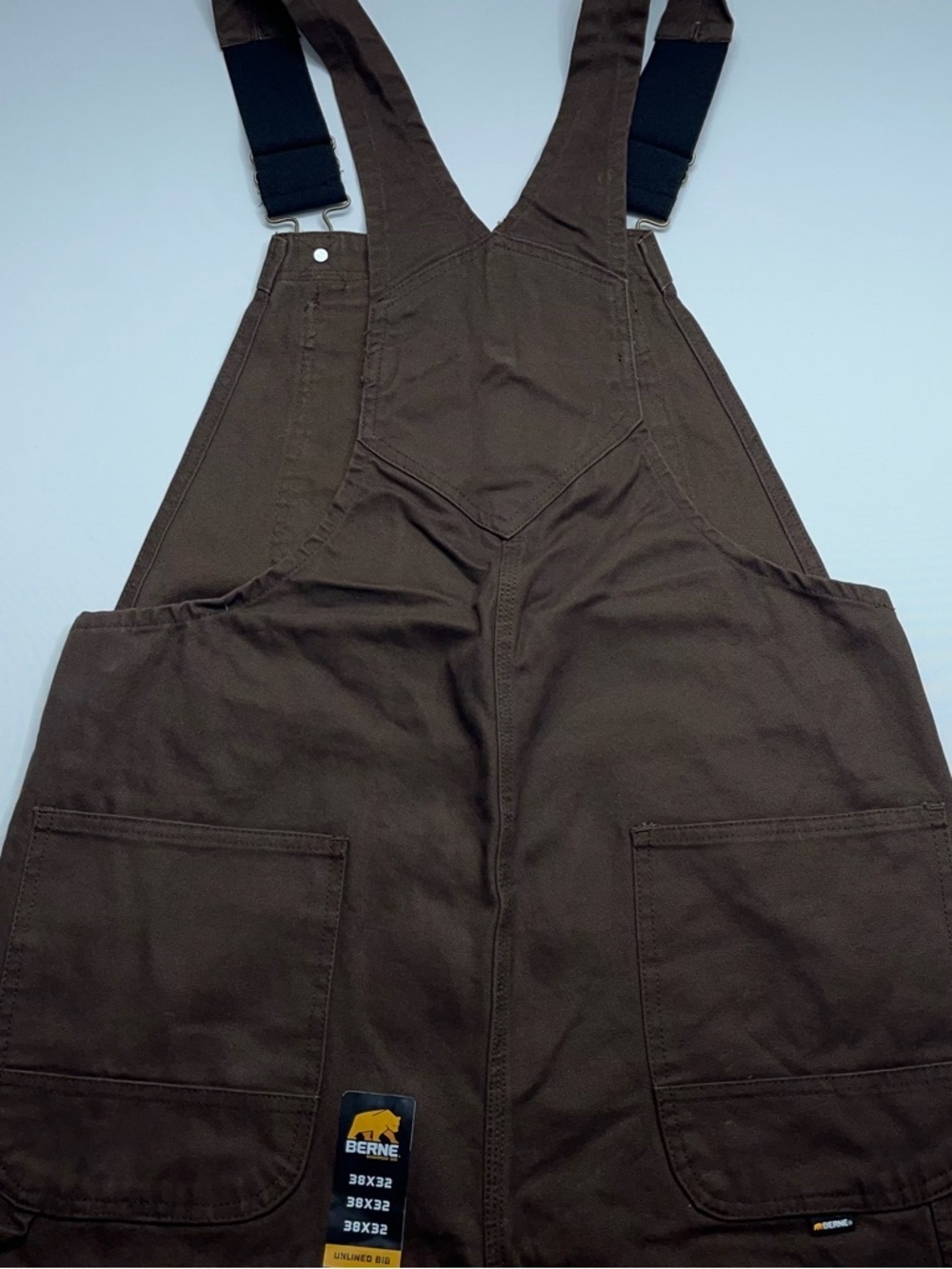 BERNE Double Knee Bib Overalls Mens 38x32 Heavy Weight Canvas Brown Workwear NEW - Picture 11 of 13